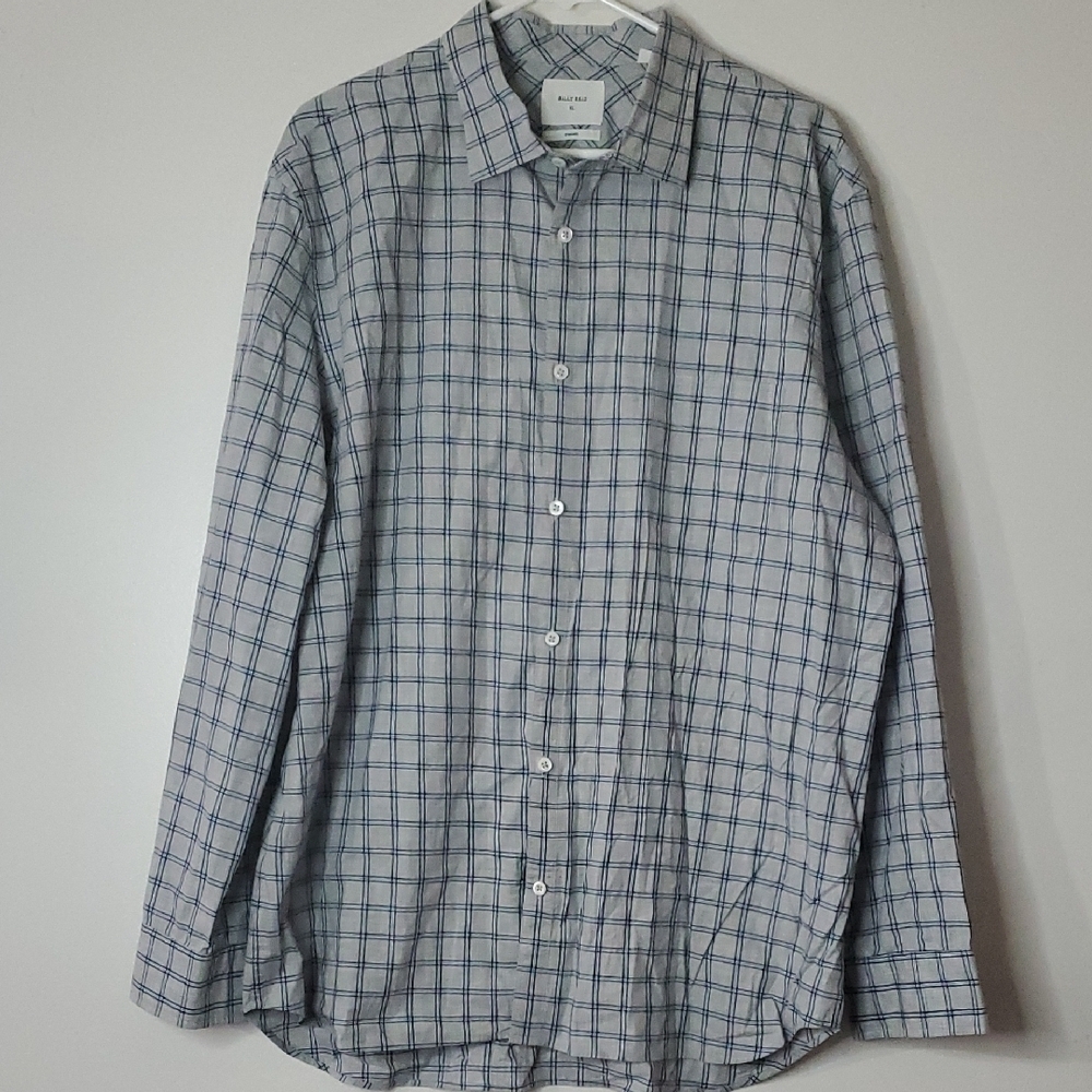 Billy Reid Melange Plaid John T Shirt Standard Mens Size Extra Large Button Down